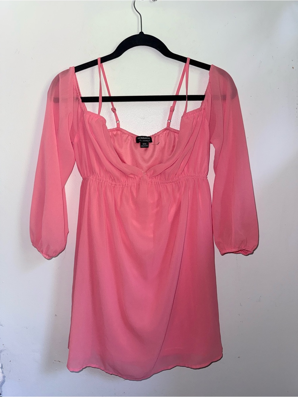 Hommage Los Angelea Sheer Long Sleeve Babydoll Dress Size M